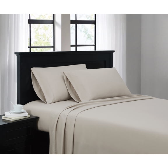 Truly Soft Everyday Solid Microfiber 100% Microfiber Polyester Deep Pocket Beige 4-Piece Full, All Season, Adult Size, OEKO-TEX Certified