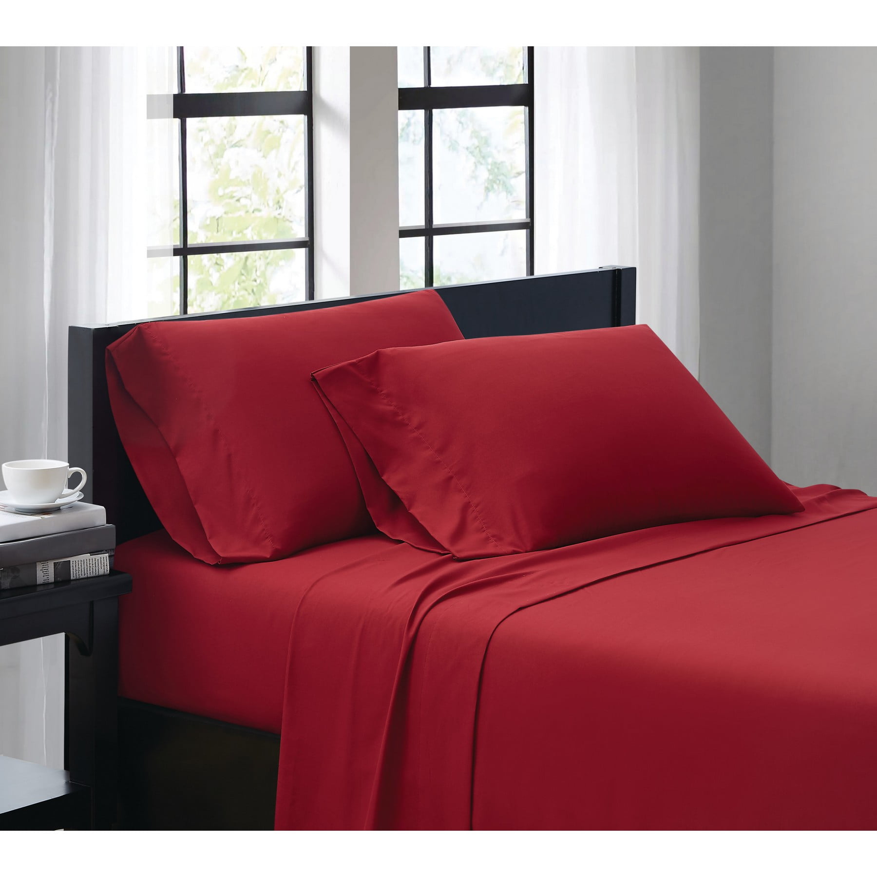 King Red Solid Microfiber Polyester Sheet Set