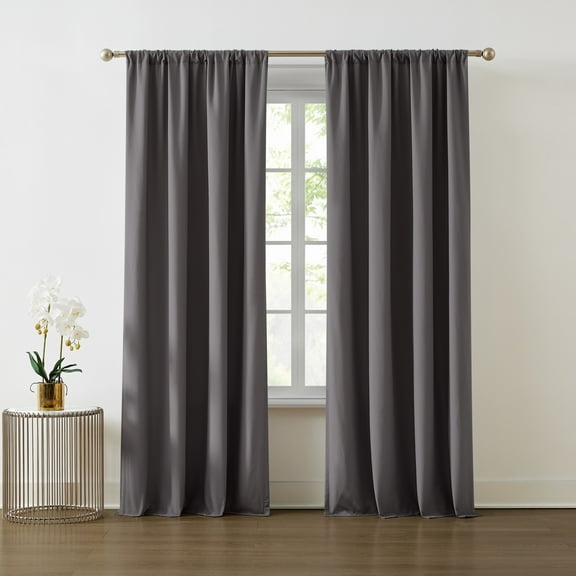 Truly Soft Everyday 100% Microfiber Polyester Dark Grey 2-Piece 50x84 Window Curtains with Rod Pocket, Solid Casual themed, Adult Bedding, OEKO-TEX Certified