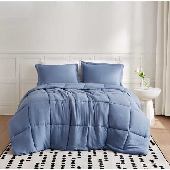 TRULY SOFT Garment Wash Solid Blue Twin/Twin XL 2 Piece Comforter Set, Solid Color Themed, Oeko-TEX Certified Confidence
