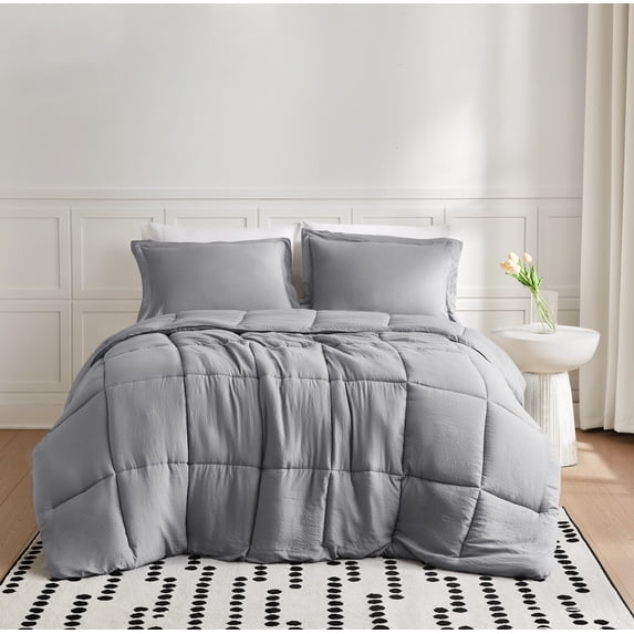 TRULY SOFT Garment Wash Solid Grey King 3 Piece Comforter Set, Solid Color Themed, Oeko-TEX Certified Confidence