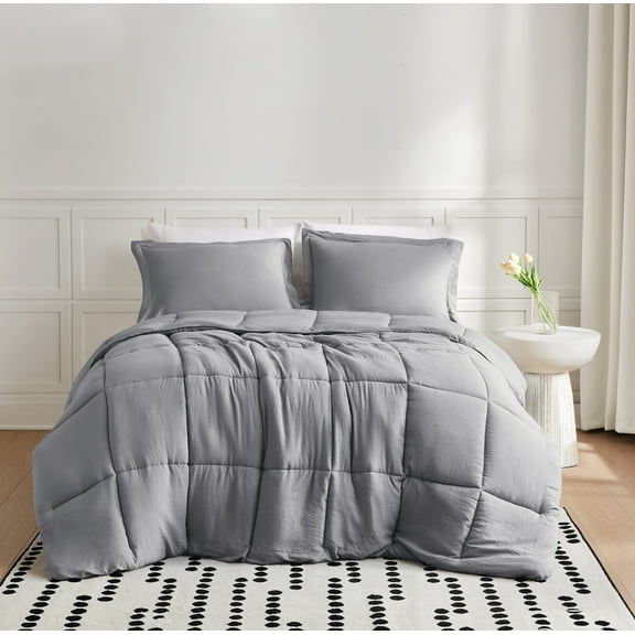 TRULY SOFT Garment Wash Solid Grey King 3 Piece Comforter Set, Solid Color Themed, Oeko-TEX Certified Confidence