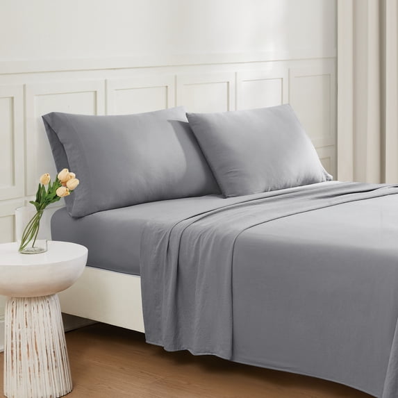 Truly Soft Garment Washed 100% Microfiber Polyester Grey 3-Piece Twin XL Deep Pocket Sheet Set, Solid Color Themed, Oeko-TEX Certified Confidence