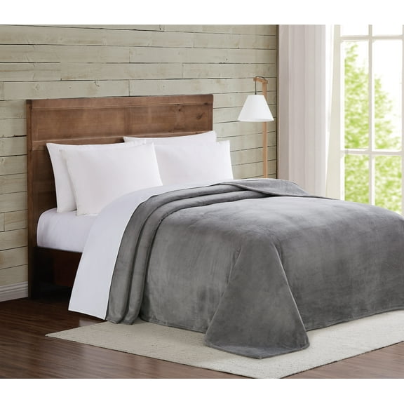 Truly Soft Velvet Grey Twin XL Blanket in Blush, Solid Casual themed, Adult Bedding, OEKO-TEX Certified