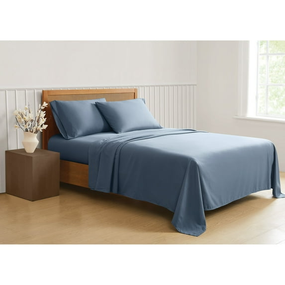 Truly Soft Green Solid Blue California King 4 Piece Sheet Set