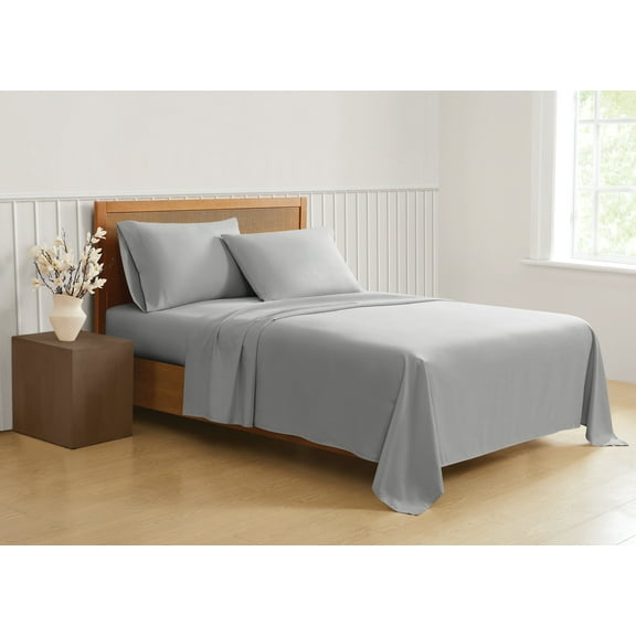 Truly Soft Green 100% Recycled Microfiber Polyester Grey 4-Piece King, Solid Casual themed, Adult Bedding, OEKO-TEX Certified