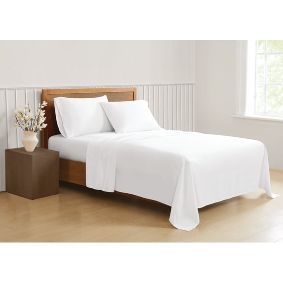 Truly Soft Green 100% Recycled Microfiber Polyester White 4-Piece King, Solid Casual themed, Adult Bedding, OEKO-TEX Certified
