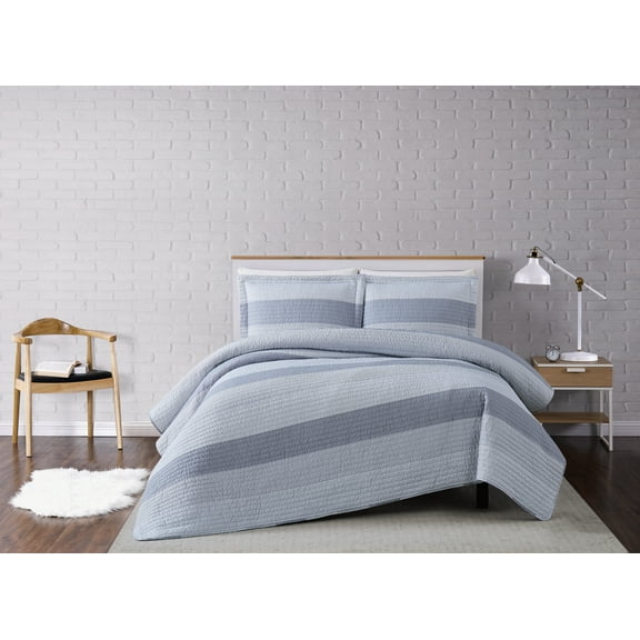 Truly Soft Multi Stripe Grey Polyester 2-Piece Twin XL Quilt Set, stripe themed, for Men and Women, OEKO-TEX Certified Confidence