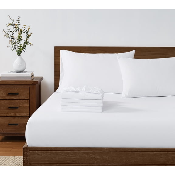 Truly Soft Hospitality Collection 6-Piece King Fitted Sheet Set in White, Solid Color, OEKO-TEX Certified