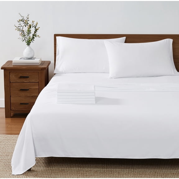 Truly Soft Hospitality Collection 6-Piece Queen Flat Sheet Set in White, Solid Color, OEKO-TEX Certified
