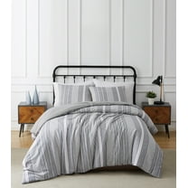 Truly Soft Kiel Stripe Flannel Grey Cotton 3-Piece Full/Queen Comforter Set, stripes themed, for Men and Women, OEKO-TEX Certified Confidence