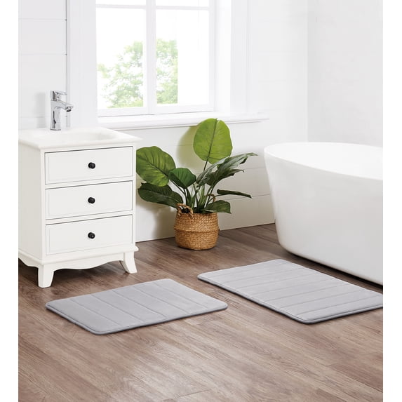 Truly Soft Memory Foam Grey Polyester 2-Piece 20x32 Mat Set, solid themed, for Men and Women, OEKO-TEX Certified Confidence