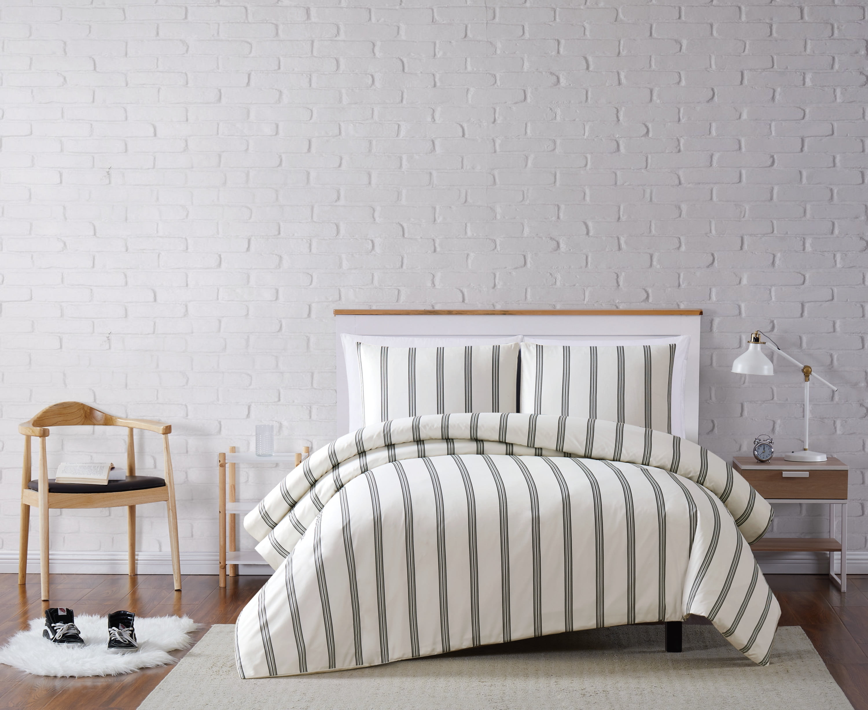 Scandinavian Striped Full/Queen Cotton Duvet Cover Set