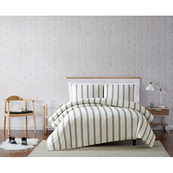 Truly Soft Millenial Stripe 3-Piece King Duvet Set in Ivory and Black, Polyester , Adult, All Season, OEKO-TEX Certified