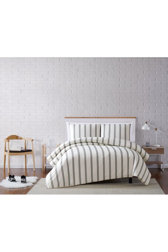 Millenial Stripe 3-Piece King Duvet Set in Ivory and Black, Polyester , Adult, All Season, OEKO-TEX Certified