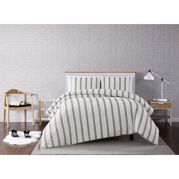 Truly Soft Millenial Stripe Ivory and Black Polyester 2-Piece Twin XL Comforter Set, stripe themed, for Men and Women, OEKO-TEX Certified Confidence