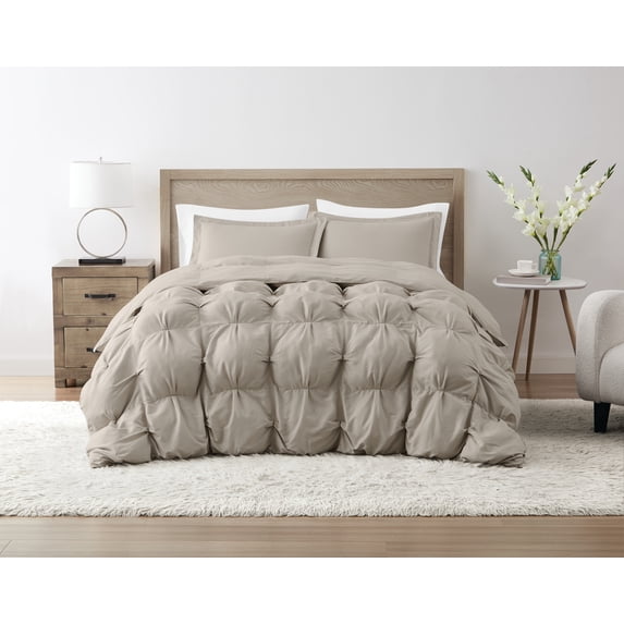 TRULY SOFT Oversized Puffer Beige King 3 Piece Comforter Set, Solid Color Themed, Oeko-TEX Certified Confidence