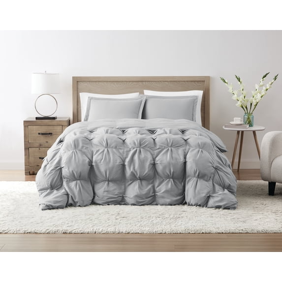 TRULY SOFT Oversized Puffer Grey King 3 Piece Comforter Set, Solid Color Themed, Oeko-TEX Certified Confidence