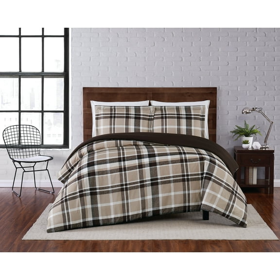 Truly Soft Paulette Plaid 3-Piece Full/Queen Duvet Set in Taupe, Polyester , Adult, All Season, OEKO-TEX Certified