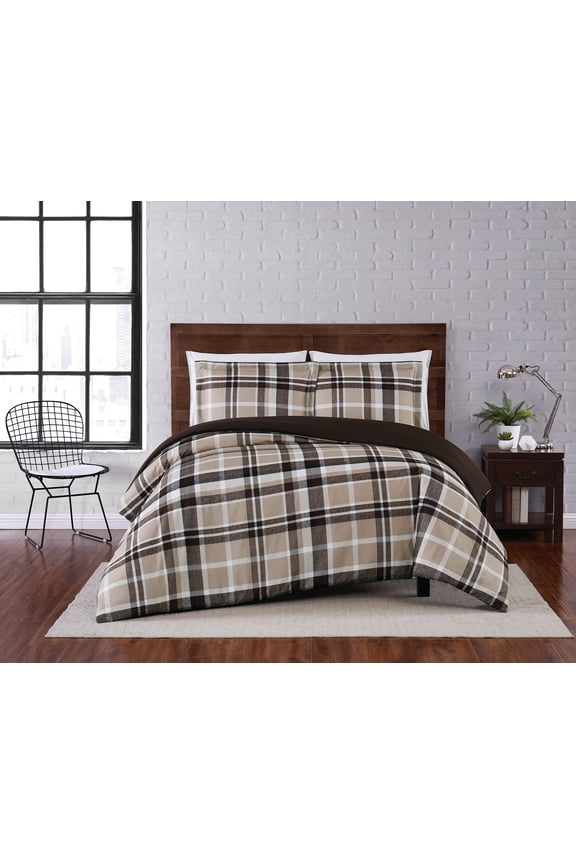 Paulette Plaid 3-Piece King Duvet Set in Taupe, Polyester , Adult, All Season, OEKO-TEX Certified
