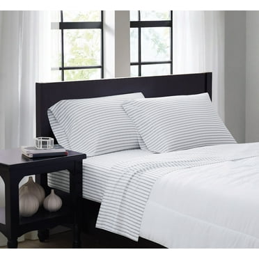 Truly Soft Pinstripe White and Grey King Sheet Set