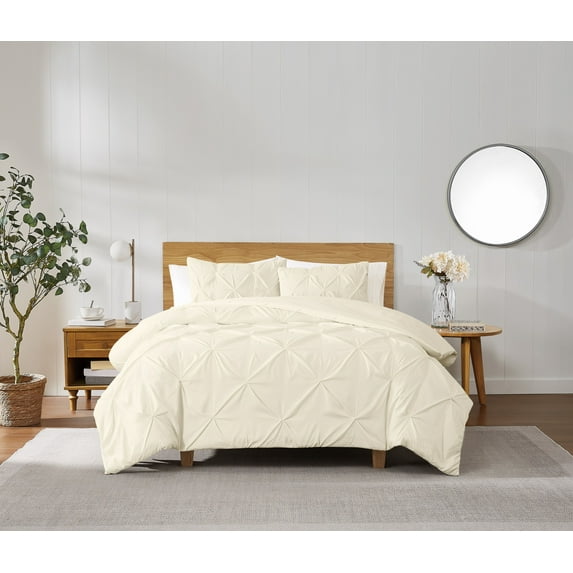 Truly Soft Pleated Texture 100% Microfiber Polyester Vanilla 3-Piece King Comforter Set, Solid Casual themed, Adult Bedding, OEKO-TEX Certified