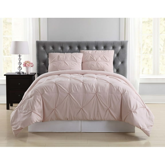 Truly Soft Pleated Texture 100% Microfiber Polyester Blush 3-Piece King Comforter Set, Solid Casual themed, Adult Bedding, OEKO-TEX Certified