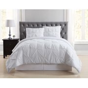 Truly Soft Pleated Texture 100% Microfiber Polyester White 3-Piece Full/Queen Comforter Set, Solid Casual themed, Adult Bedding, OEKO-TEX Certified