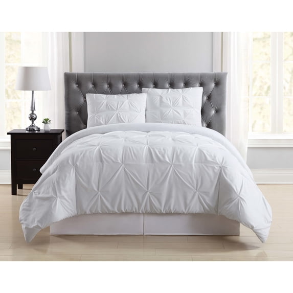 Truly Soft Pleated Texture 100% Microfiber Polyester White 3-Piece Full/Queen Comforter Set, Solid Casual themed, Adult Bedding, OEKO-TEX Certified