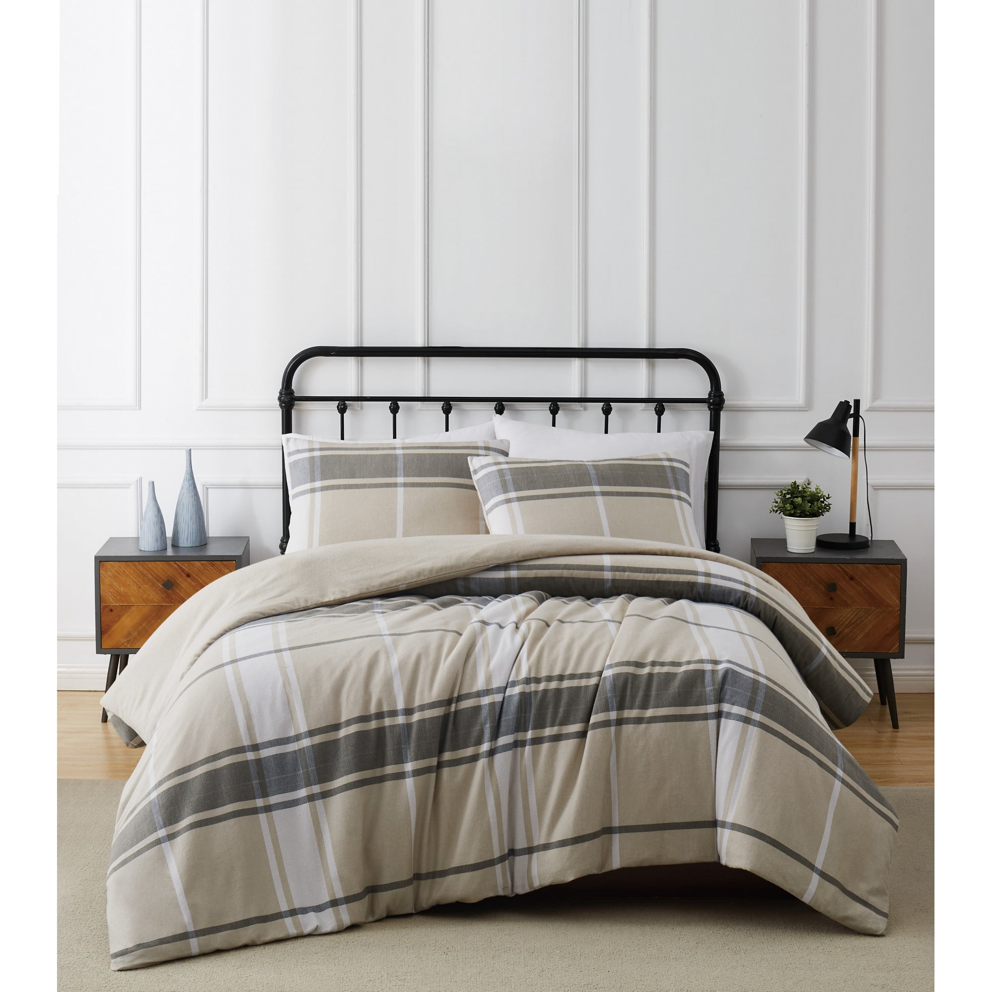 Twin Gray Cotton Down Alternative Reversible Comforter Set