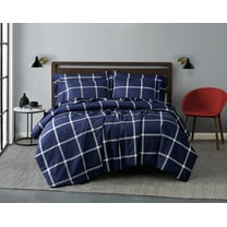 Truly Soft Printed Windowpane 3-Piece King Duvet Set in White and Navy, Polyester , Adult, All Season, OEKO-TEX Certified