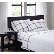 TRULY SOFT Printed Windowpane White and Charcoal Grey Polyester 4-Piece King Sheet Set, Geometric Themed, for Men and Women, Oeko-TEX Certified Confidence