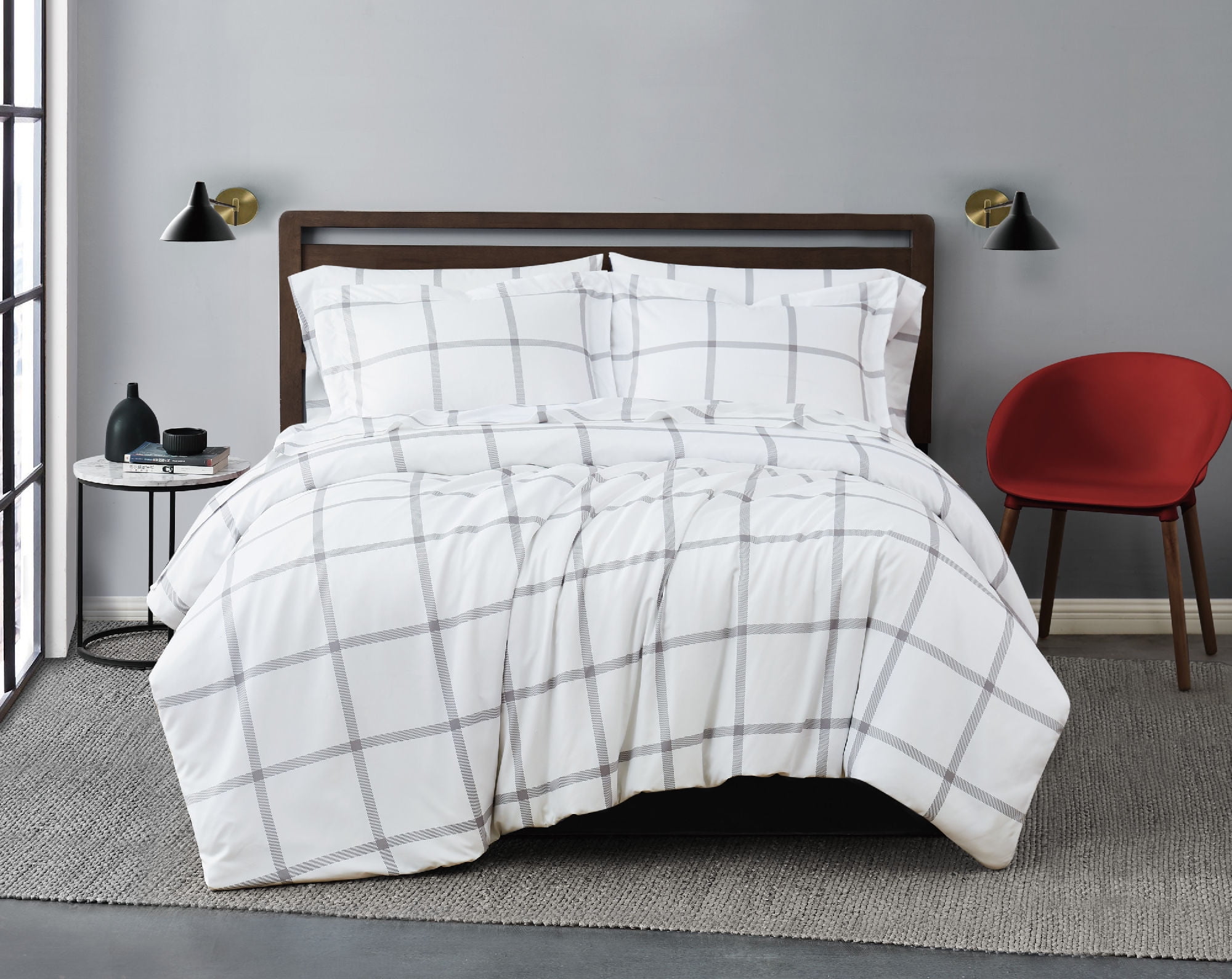 White and Gray Microfiber Full/Queen Duvet Cover Set with Shams