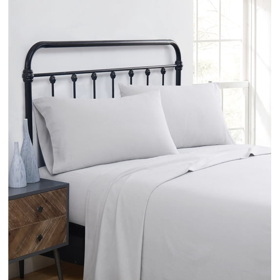 Truly Soft Solid 100% Cotton Flannel Grey 3-Piece Twin Deep Pocket Sheet Set, Solid Casual themed, Adult Bedding, OEKO-TEX Certified