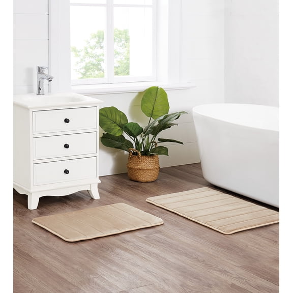 Truly Soft Memory Foam Tan Polyester 2-Piece 17x24 Mat Set, solid themed, for Men and Women, OEKO-TEX Certified Confidence