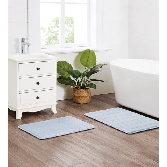 Truly Soft Memory Foam Blue Polyester 2-Piece 17x24 Mat Set, solid themed, for Men and Women, OEKO-TEX Certified Confidence