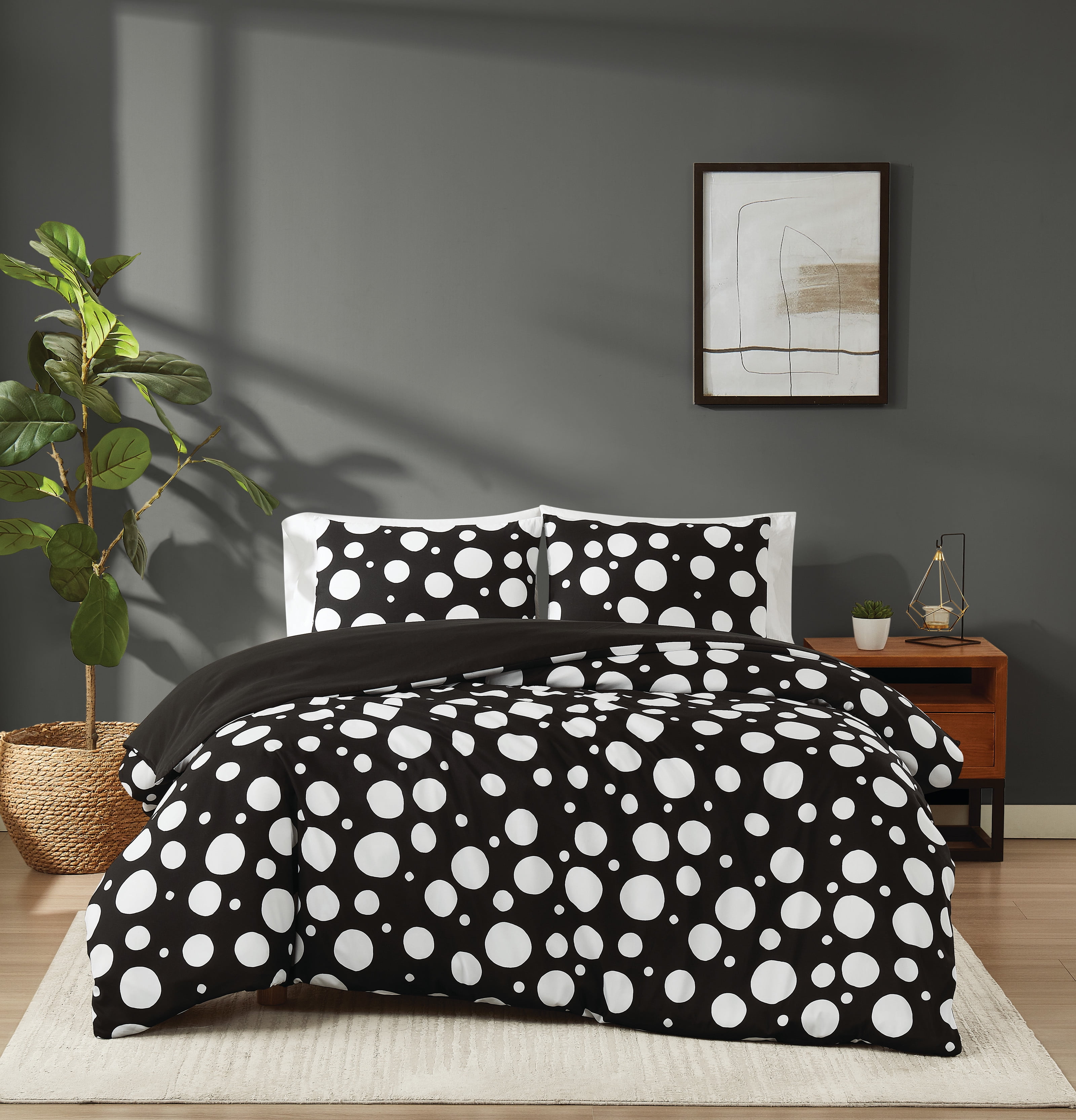 Sophia Black and White Dot Microfiber Duvet Cover Set