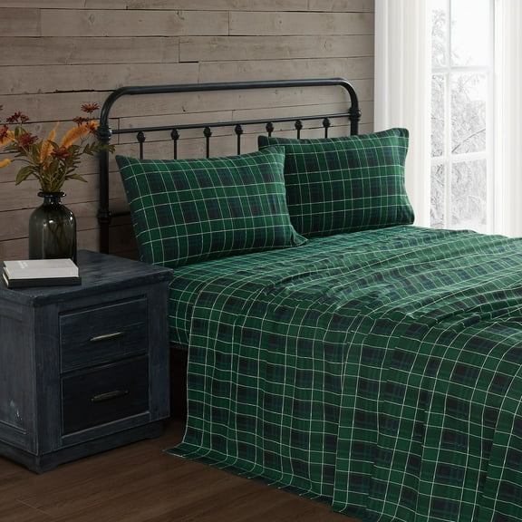 Truly Soft Tartan Plaid Cotton Flannel 4-Piece Queen Sheet Set in Blue and Green, Cotton , Adult, All Season, OEKO-TEX Certified