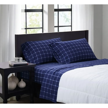 Truly Soft Tattersall Navy and White Twin XL Sheet Set