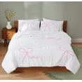 thumbnail image 1 of Truly Soft Textured Bow-Embroidered White and Pink 3-Piece Full/Queen Comforter Set, OEKO-TEX Certified, 1 of 8