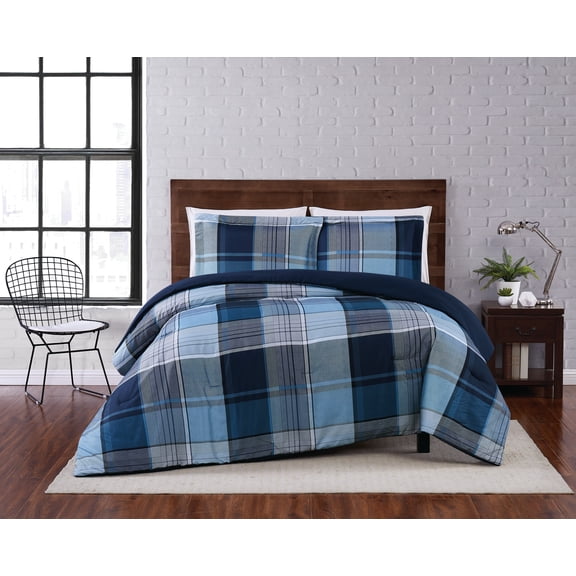 Truly Soft Trey Plaid 100% Microfiber Polyester 3 Piece Full/Queen Comforter Set, All Season, Adult Size, OEKO-TEX Certified