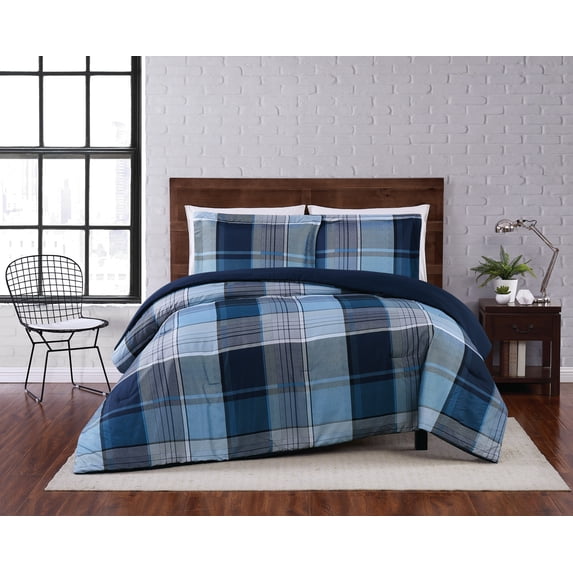 Truly Soft Trey Plaid 100% Microfiber Polyester 3 Piece King Comforter Set, All Season, Adult Size, OEKO-TEX Certified
