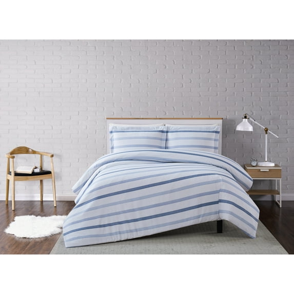Truly Soft Waffle Stripe 2-Piece Twin XL Duvet Set in White and Blue, Polyester , Adult, All Season, OEKO-TEX Certified