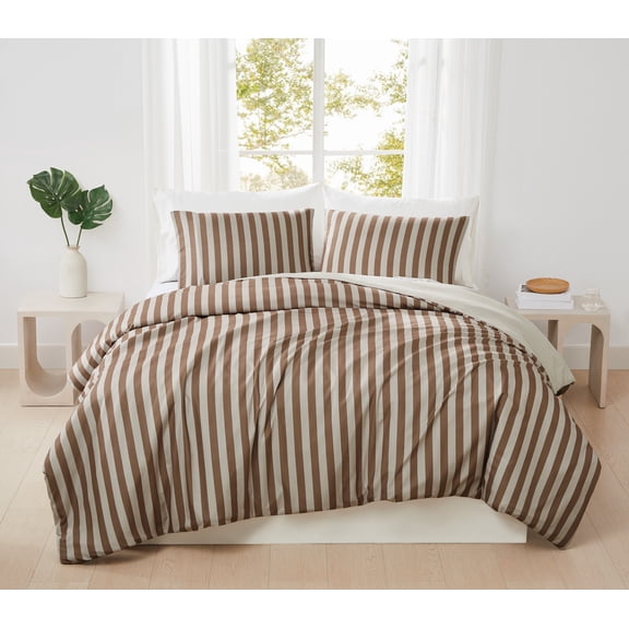 Truly Soft Weston Stripe Microfiber 100% Microfiber Polyester  3 Piece King Comforter Set in Brown, All Season, Adult Size, OEKO-TEX Certified