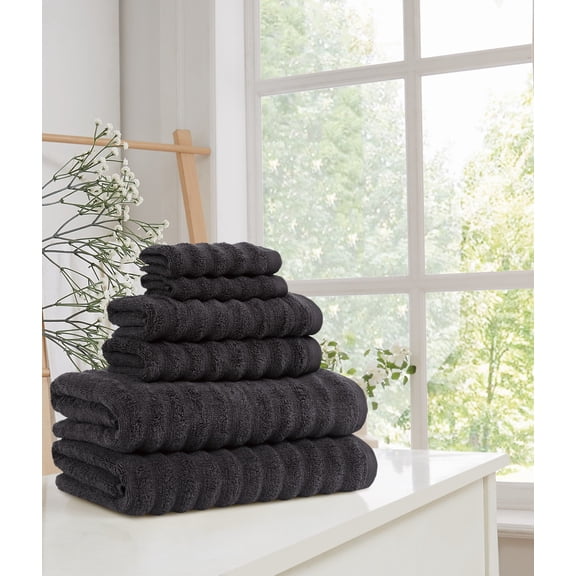 Truly Soft Everyday Zero Twist 6-Piece 6 Piece Set Towel in Black, 30 x 54, Cotton , Adult, All Season, OEKO-TEX Certified