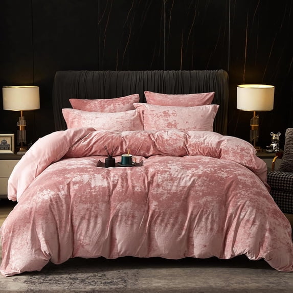 Truly Velvet Duvet Cover Set King Size, 3pcs Ultra Soft Breathable Comforter Cover Set, Luxury Cozy Flannel Duvet Cover with Pillow Shams Bedding Collection, 104" X 90", Petal Pink