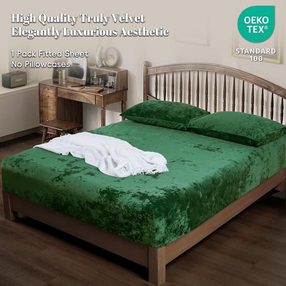 Truly Velvet Fitted Sheet California Emerald Green Soft Cozy Deep Pocket