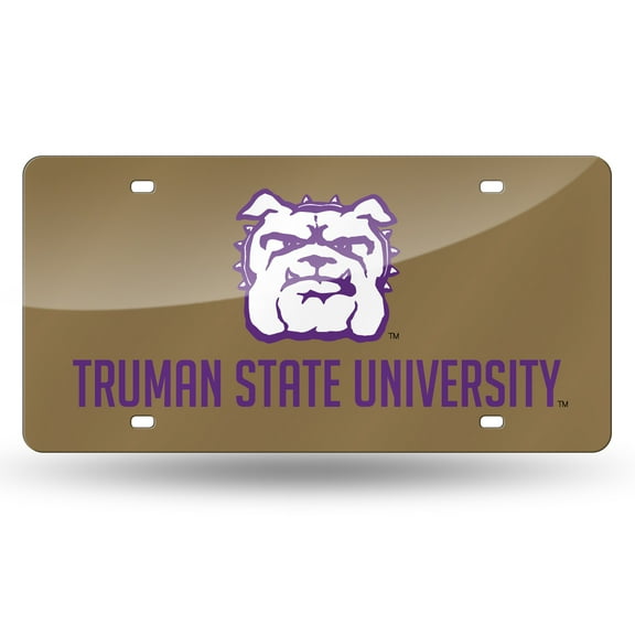Truman State NCAA Bulldogs Gold Mirror Look Acrylic License Plate Laser Tag