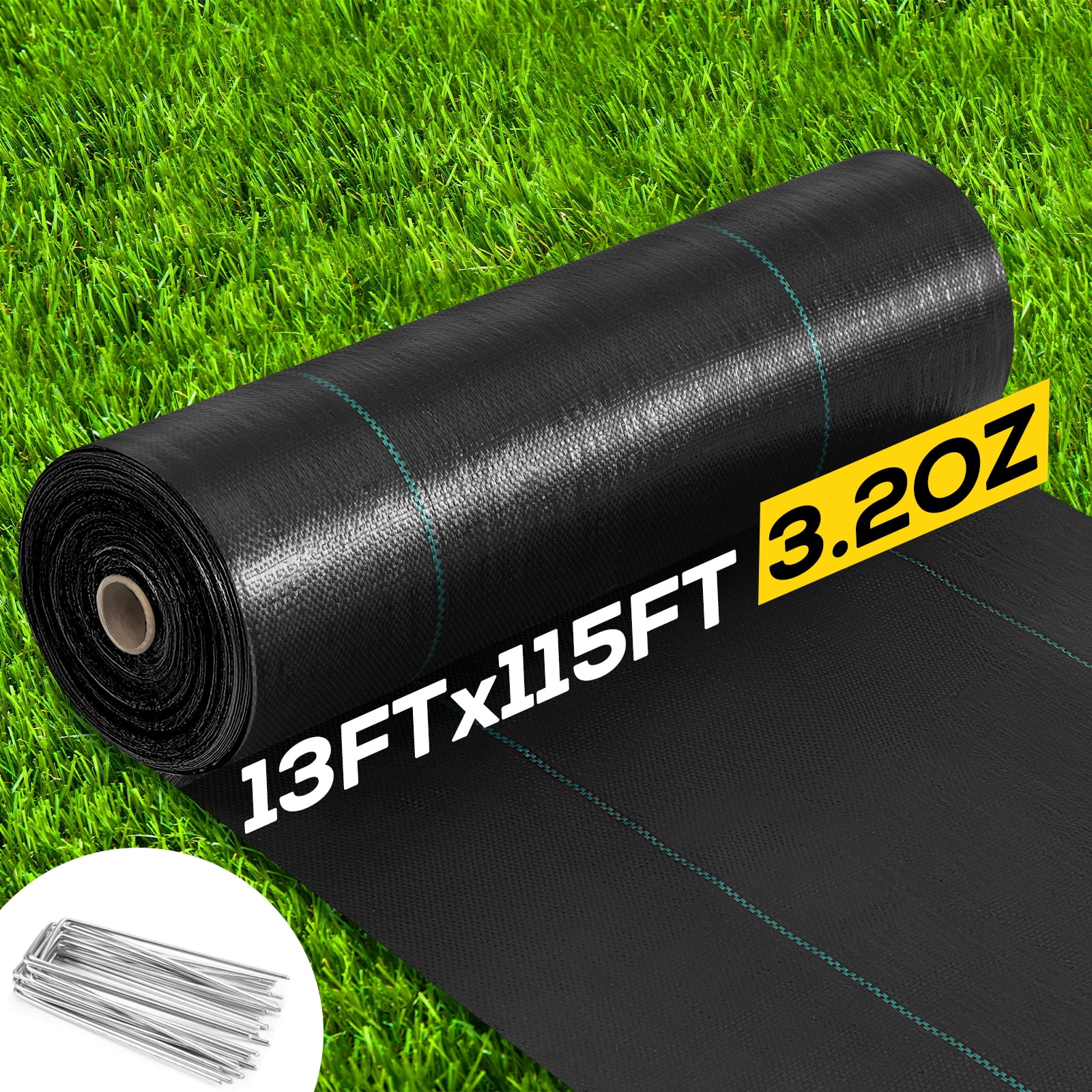 TrumanPick 13 x 115 FT Weed Barrier Landscape Fabric with Stakes - 3.2oz Heavy Duty Woven Weed Block - Commercial Grade Ground Cover for Garden, Flower Beds, Walkway & Driveway Underlayment