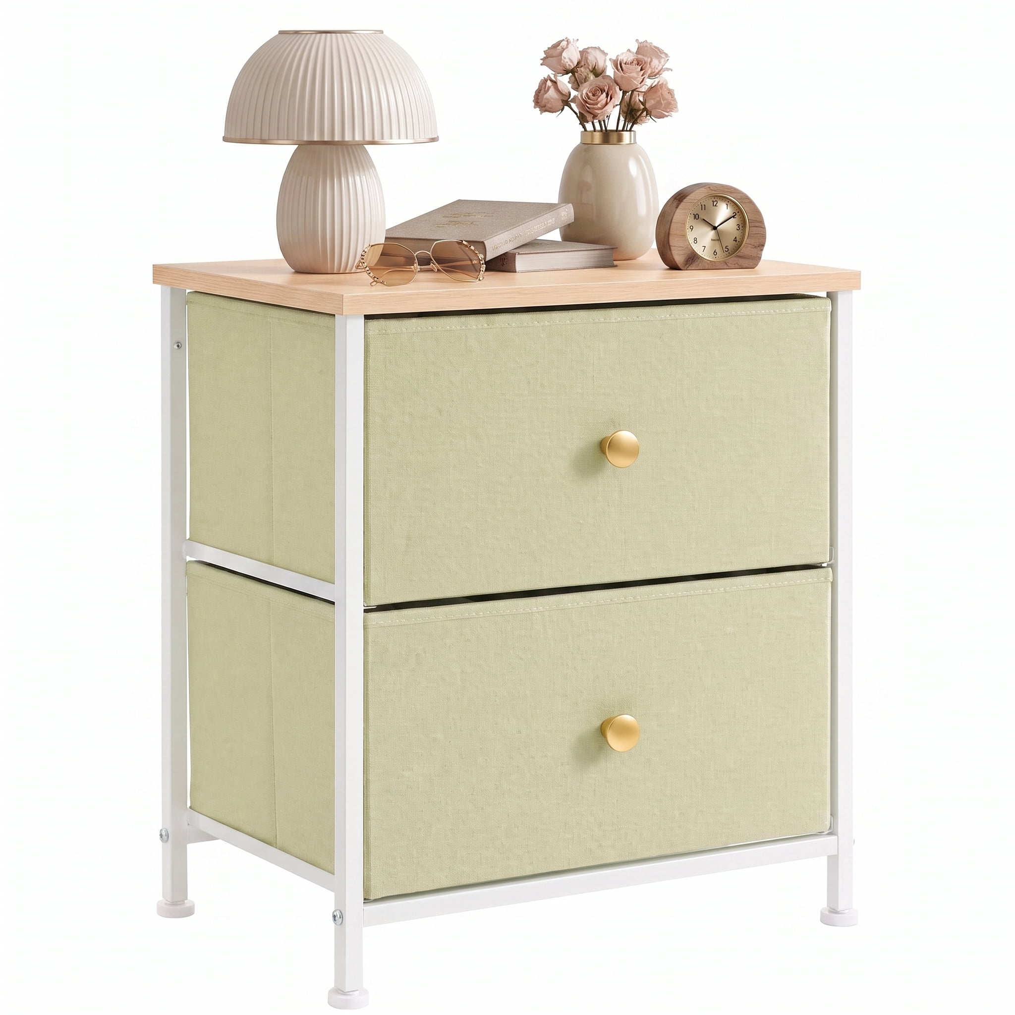 TrumanPick 2-Drawer Fabric Storage Dresser, Fabric Nightstand for Bedroom, Small Dresser for Closet Dorm 11.8"D x 18"W x 20"H, Light Green